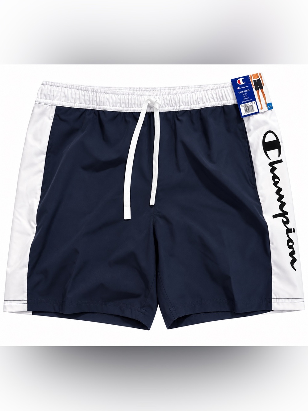 Champion Navy and White Athletic Shorts with Side Logo